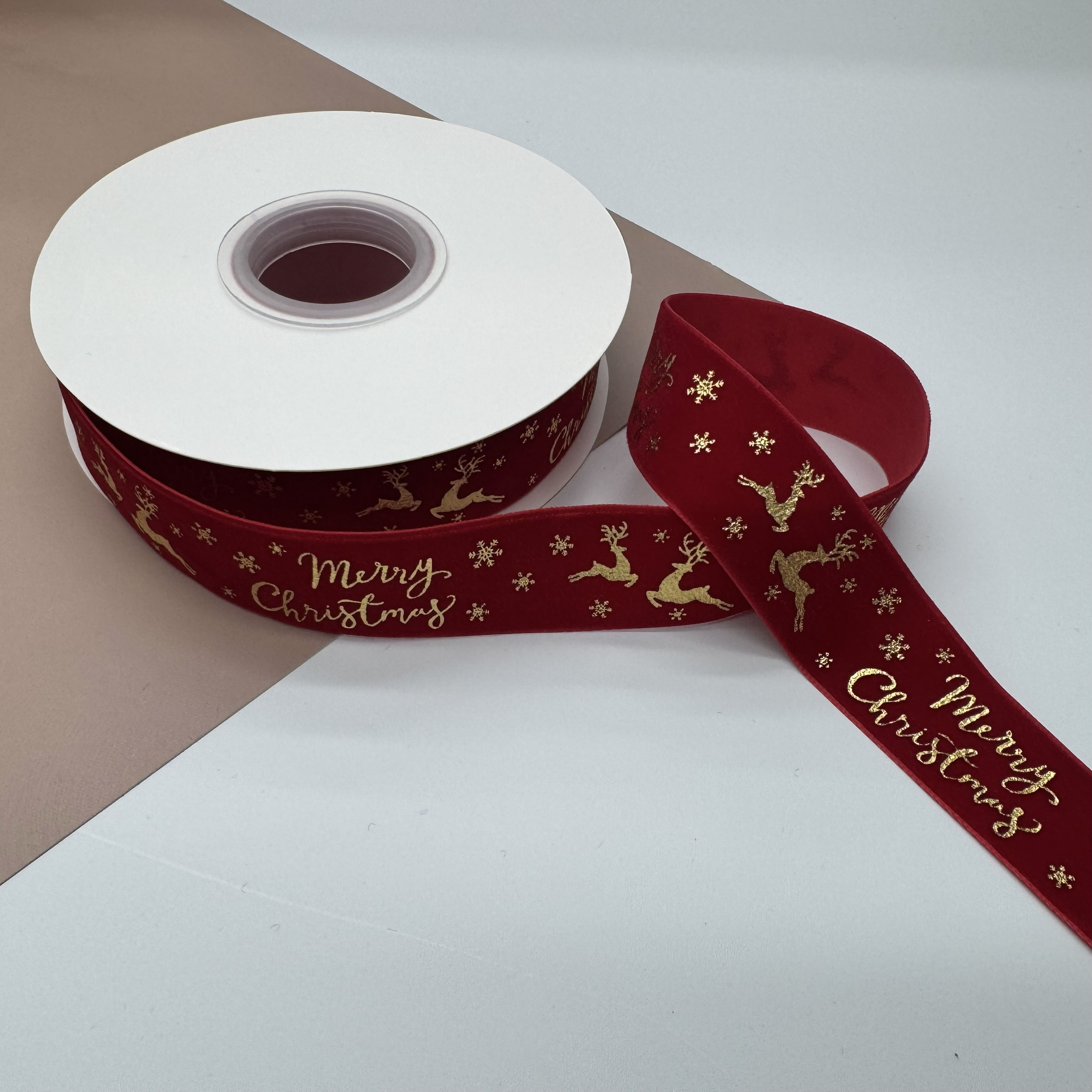 2.5 cm fleece ribbon, gold embossed best-selling Christmas ribbon, fleece ribbon, gift box decoration area, DIY handmade bow, woven ribbon, colorful ribbon Item Picture