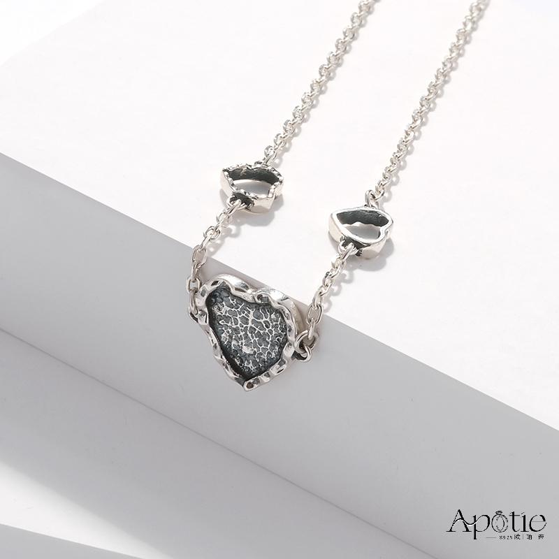 APOTIE Pure Silver retro texture heart bracelet details Picture