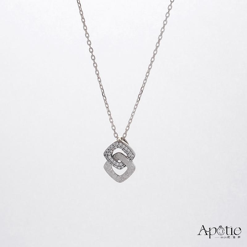APOTIE pure silver simple and versatile square nail sand necklace details Picture