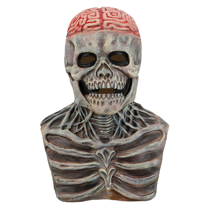 The terrifying skull head with exposed brain details is very realistic and suitable for Halloween props or collections details Picture