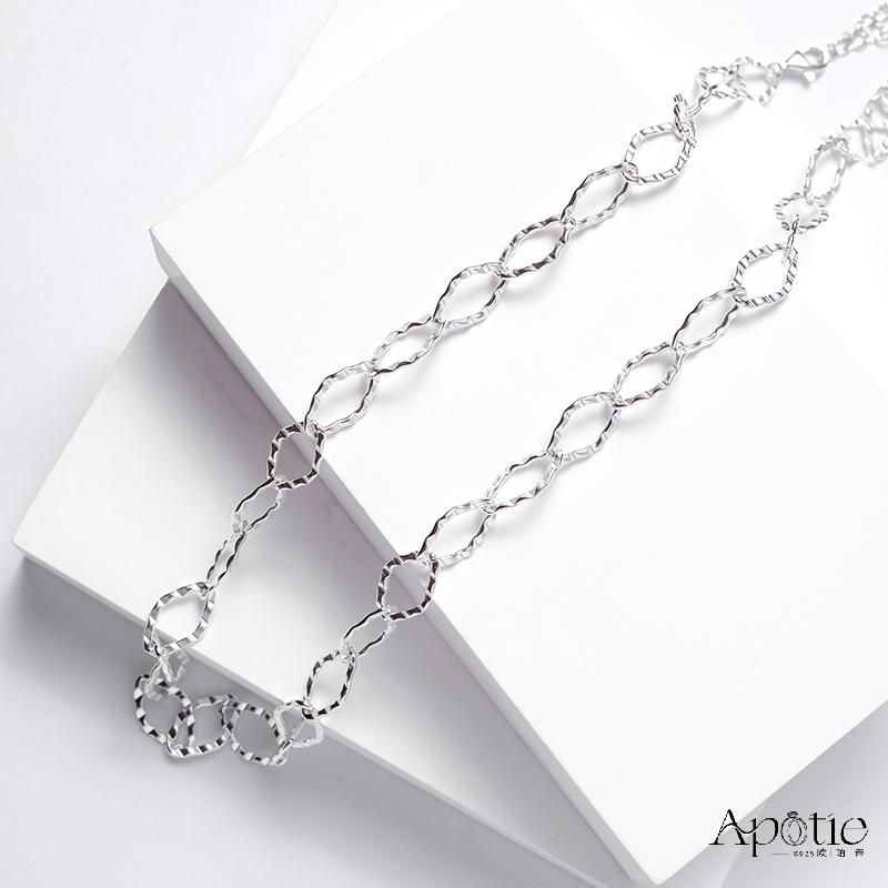 APOTIE sterling Silver rhombic corrugated necklace details Picture