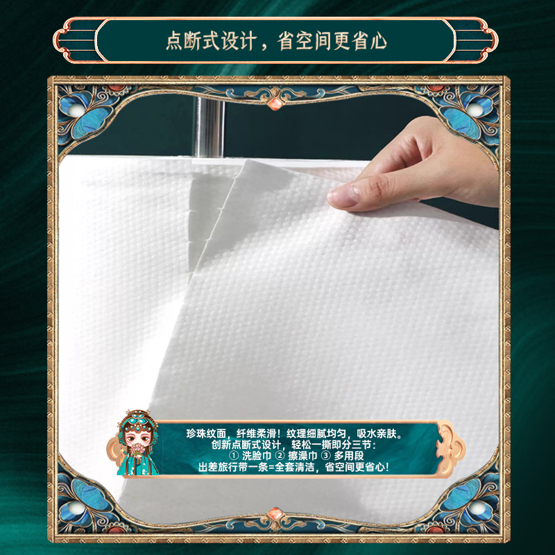 灵乐熙国潮一次性浴巾酒店专用独立包装干湿两用便携旅行旅游用品140*70cm 1包一条 折叠浴巾白底实物图