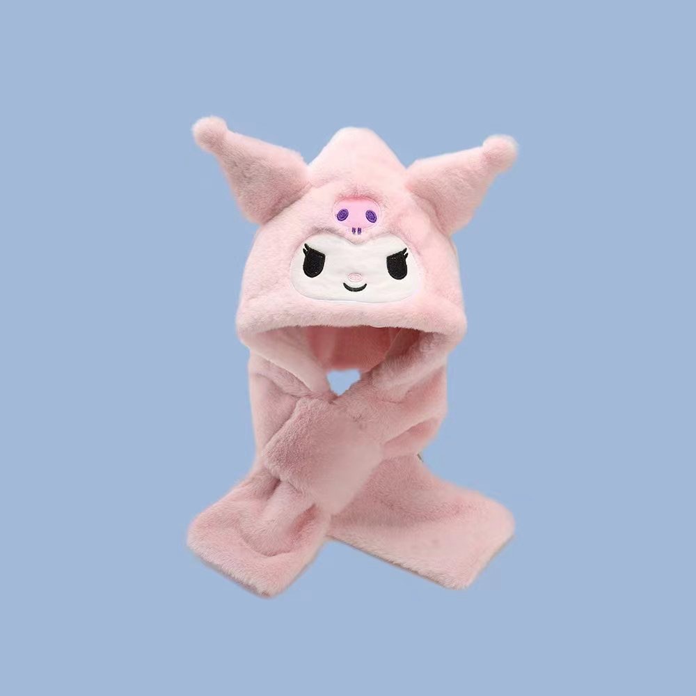 Kulomi children's plush hat, thickened warm hooded cap for autumn and winter, windproof, cold-proof, neck protection and ear protection cap Specification image
