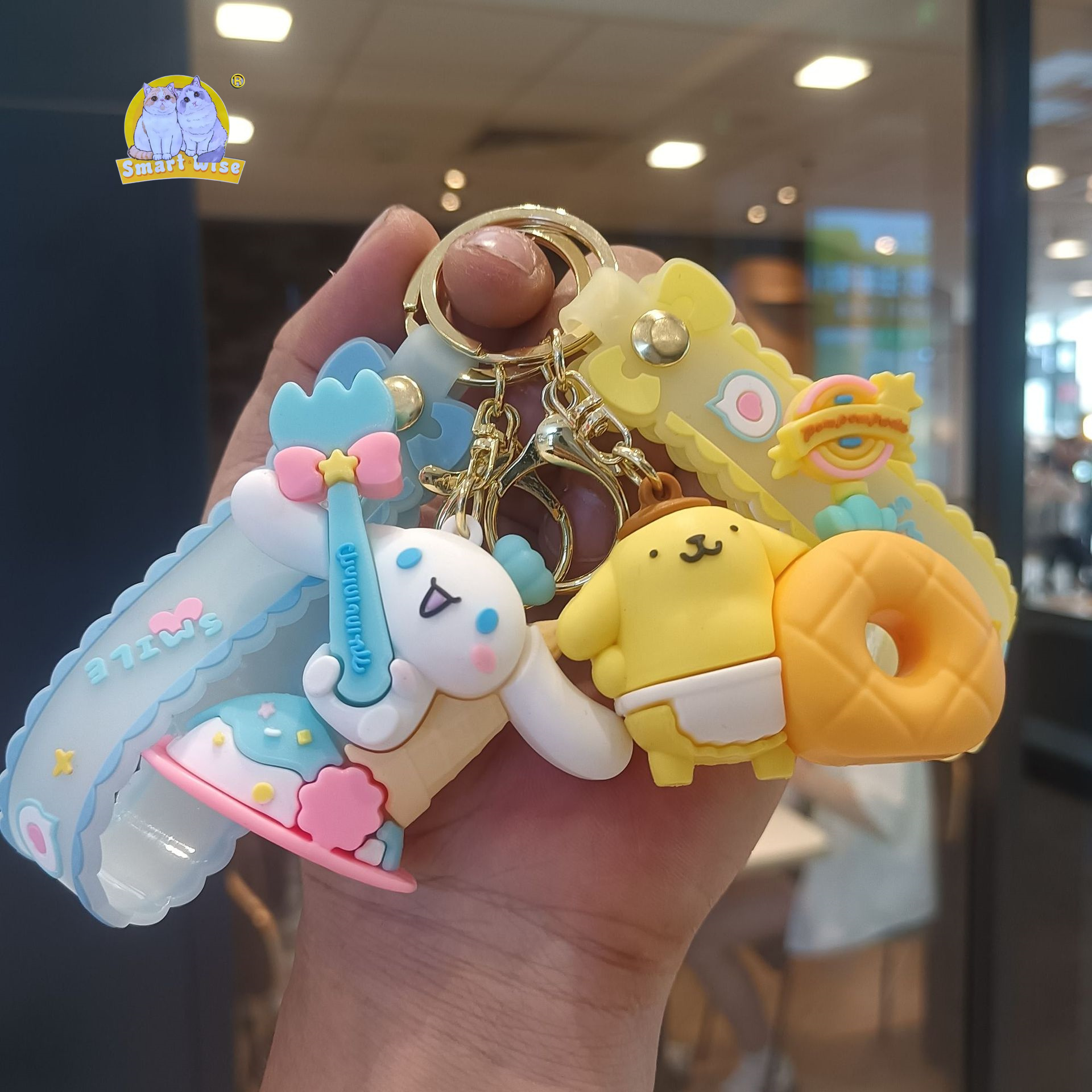 Cute cartoon Sanliou keychain, creative Kuromi Melody figurine bag, key chain pendant, small gift details Picture