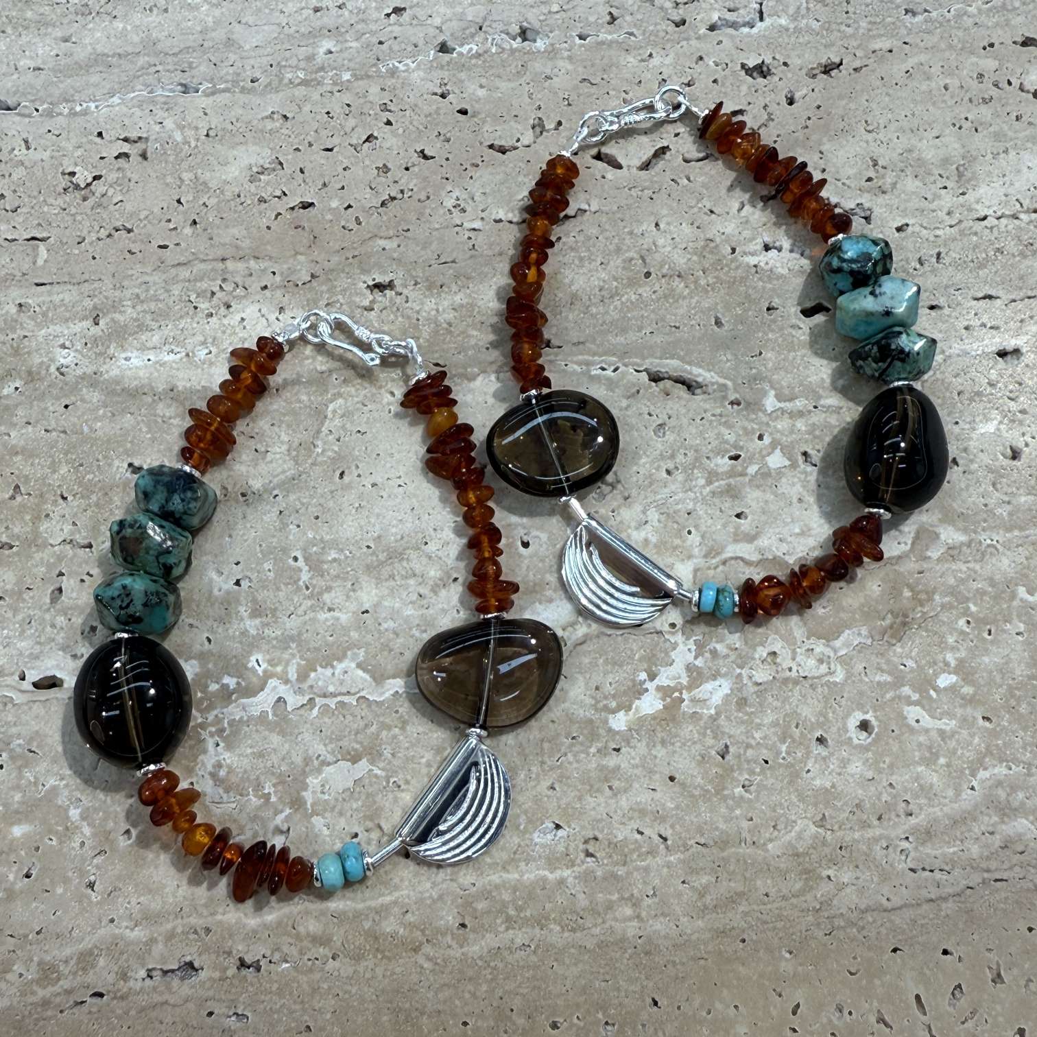 Pure silver small fan bracelet with natural stone design, simple, fashionable and trendy style Specification image