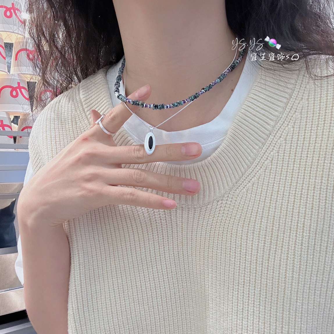 纯银玛瑙镶嵌工艺简约时尚潮流百搭设计款项链