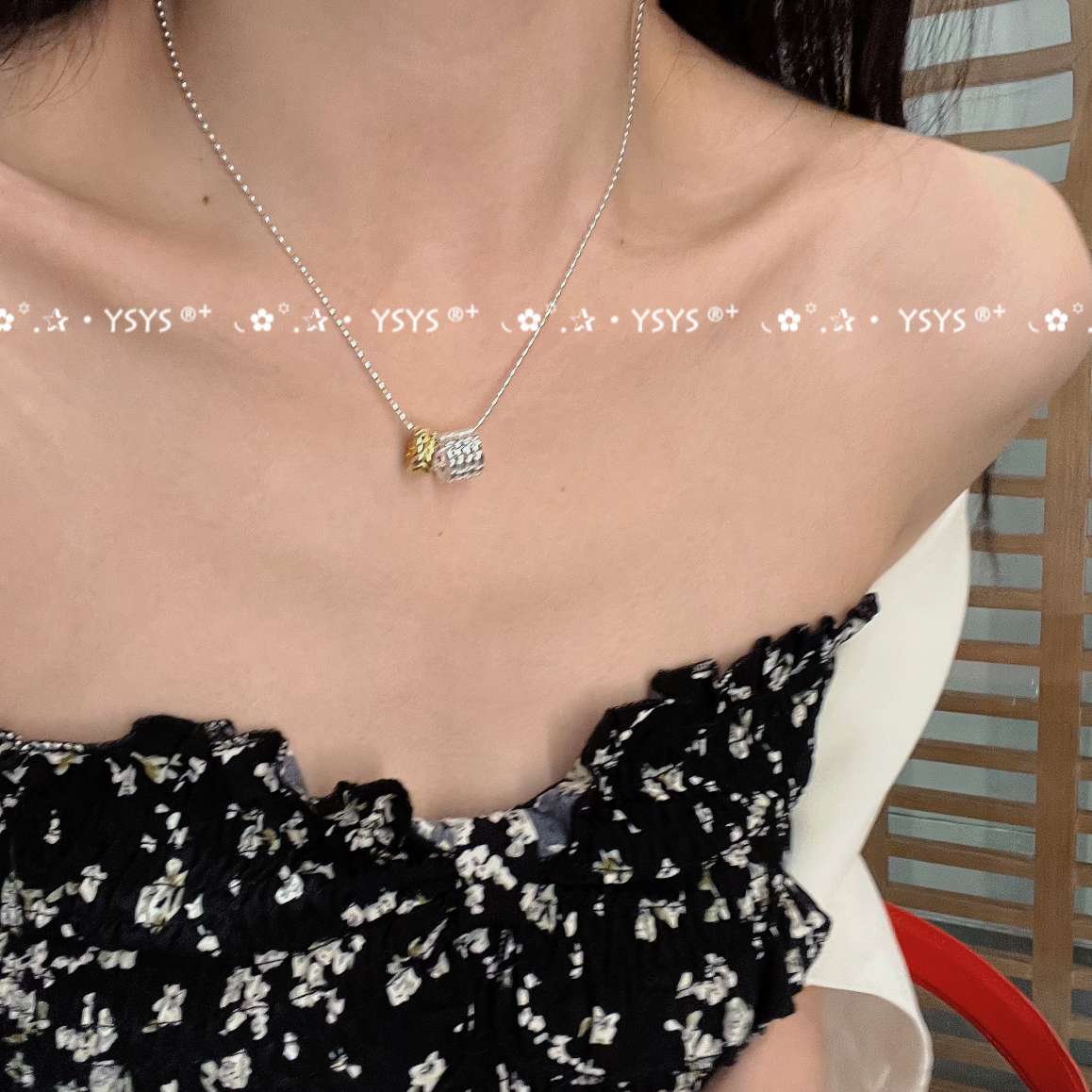 纯银拼色吊坠项链简约时尚潮流百搭设计款项链