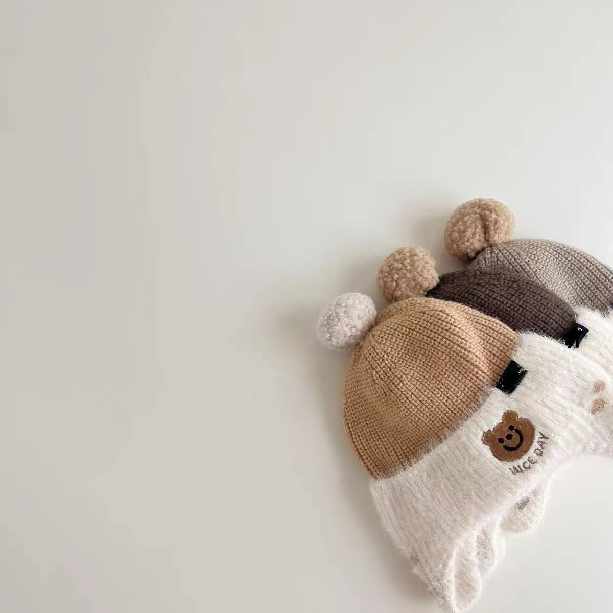 Children's knitted woolen hats for boys and girls, thick and warm for autumn and winter, baby pullovers, melon rind hats, trendy brown Item Picture
