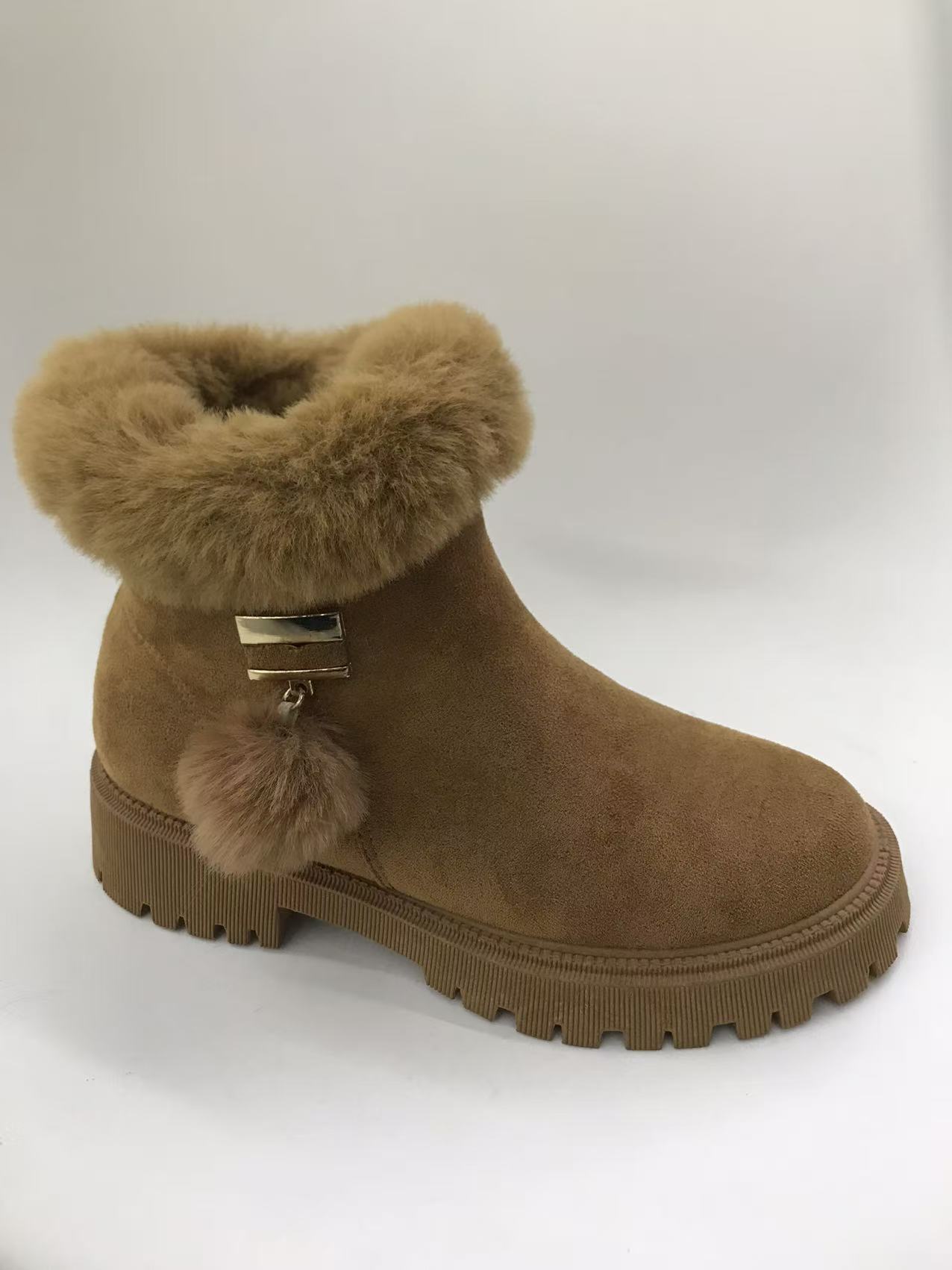 Ethnic style boots, women's winter yellow fur shoes, fashionable and casual ethnic style large-sized boots full figure