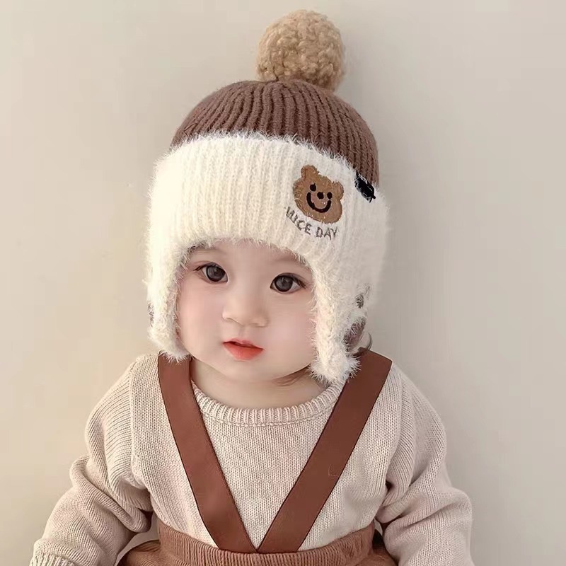 Baby hats for autumn and winter, little bear knitted cute ear-protecting woolen hats for boys, boys and girls for warmth in winter pic 3