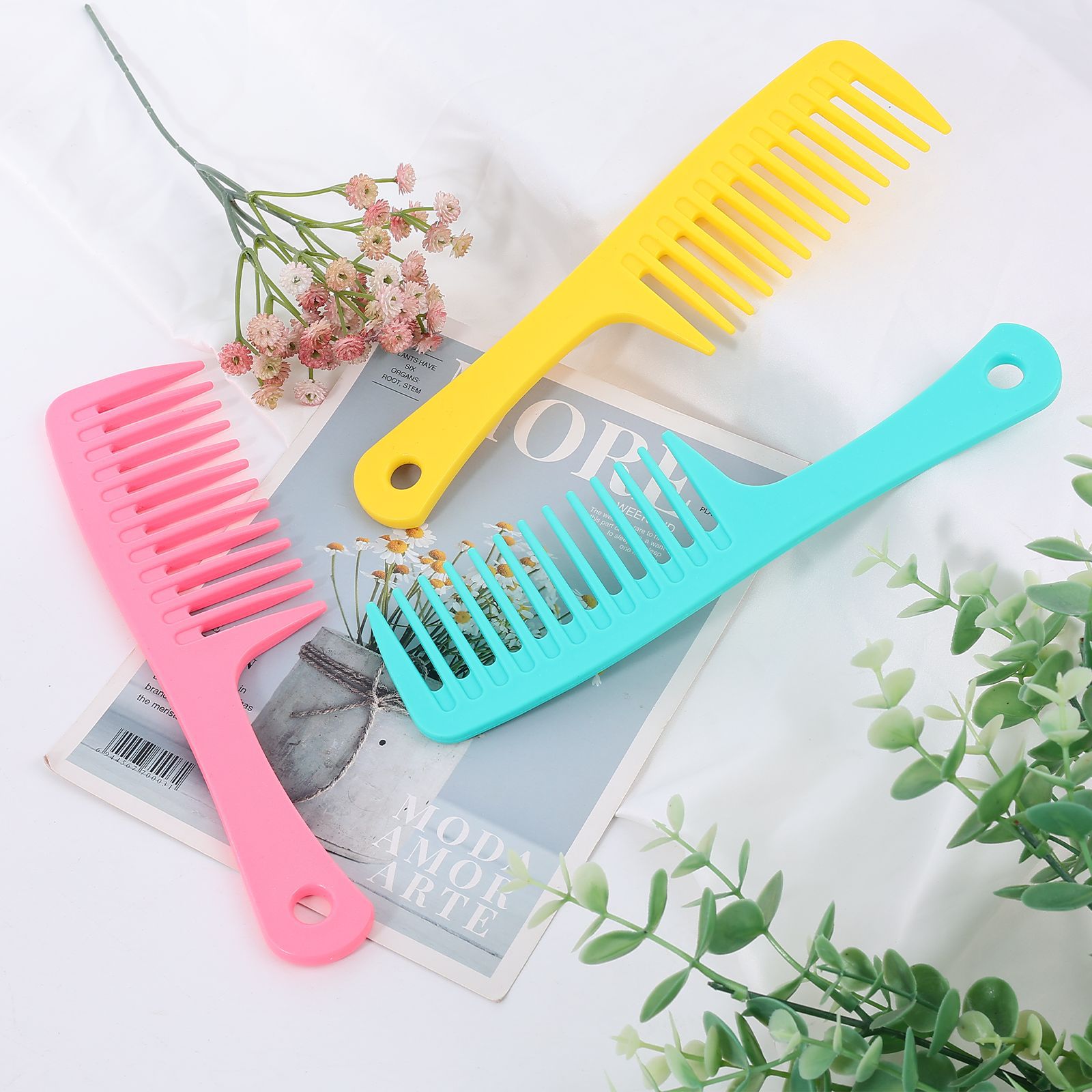 Baihe Colorful Large Knife portable hair and hairdressing comb for both men and women, coarse tooth head comb, plastic flat comb details Picture
