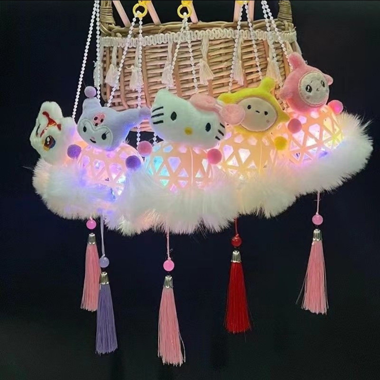 新款卡通兔子灯笼夜市中秋发光小灯笼竹编摆摊手提迷你古风儿童花产品图