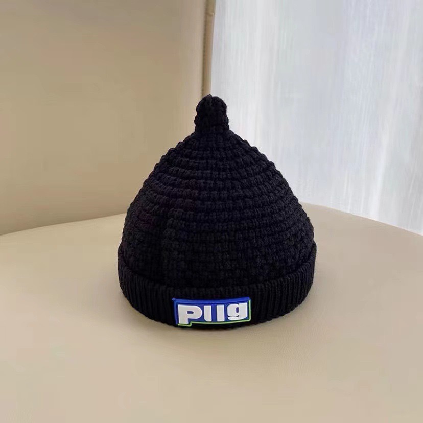 Pacifier cap, children's knitted woolen cap, warm and thick for boys and girls in autumn and winter, baby pullover, melon rind cap, trendy black