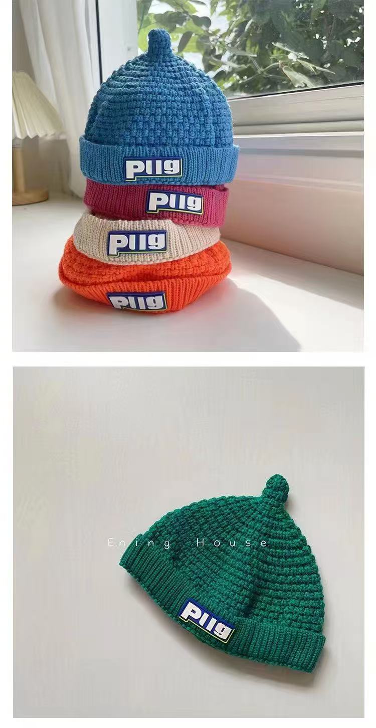 Pacifier cap, children's knitted woolen cap, warm and thick for boys and girls in autumn and winter, baby pullover melon rind cap, trendy khaki color pic 7