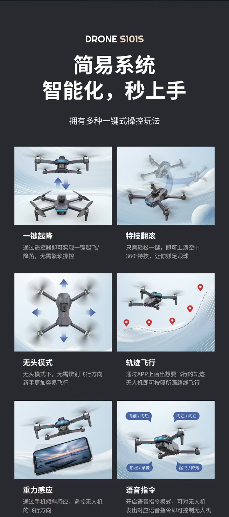 跨境新品无人机 无刷无人机 光流避障摄像航拍飞行器 折叠遥控飞机玩具101系列详情9