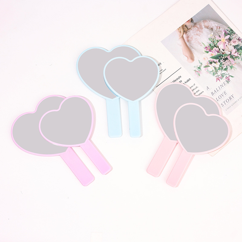 Baihe Love Small Mirror Solid Color Romantic Gift Customized Beauty Mirror Heart Handle Makeup Mirror details Picture