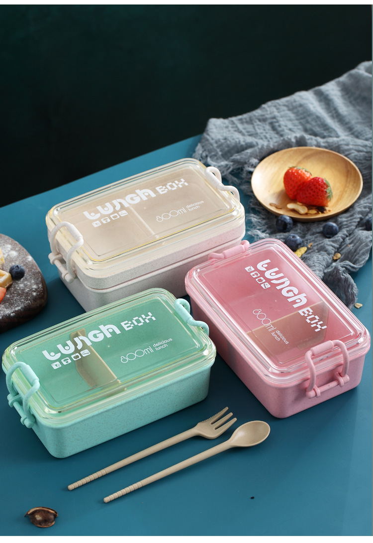 H226-336 wheat straw single-layer microwave heating lunch box for students and office workers, single-layer compartments with partitions, Japanese-style detail image 5