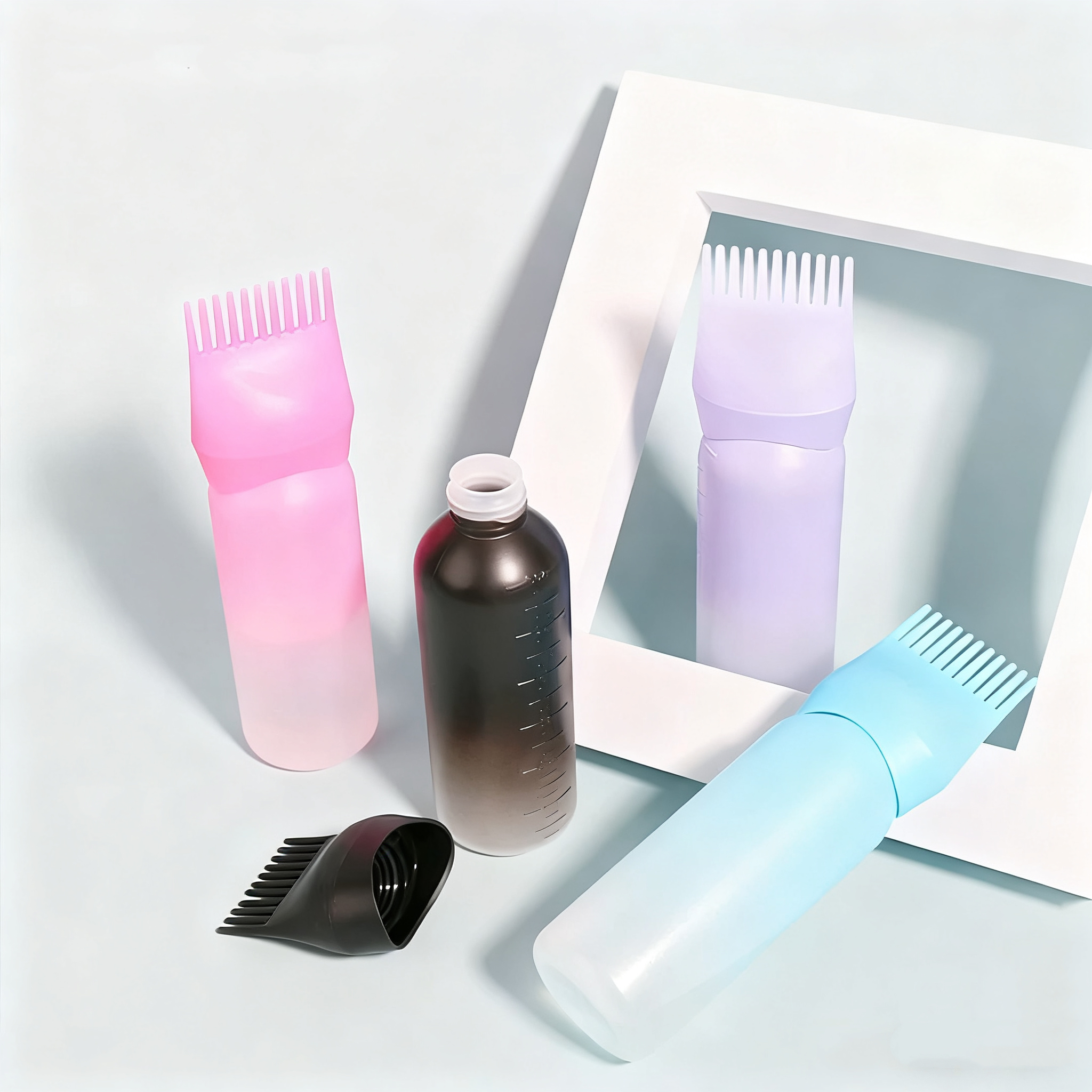 160MLM磨砂渐变色干洗瓶染膏美发瓶焗油瓶药膏瓶带齿染发瓶'