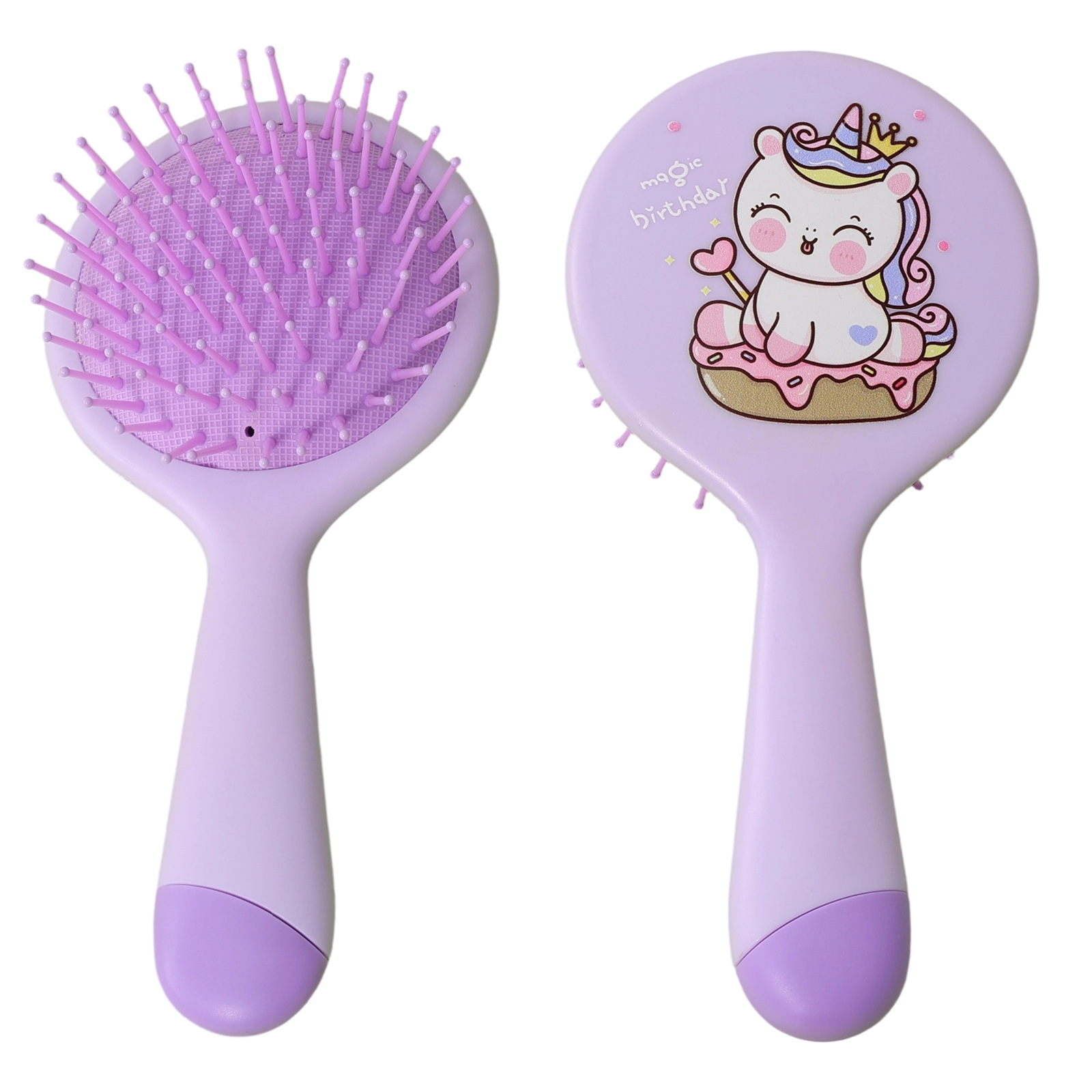 Baihe Cross-border Factory Direct sales dopamine round small comb, portable cute plastic hair care comb, cartoon hair care airbag comb Item Picture
