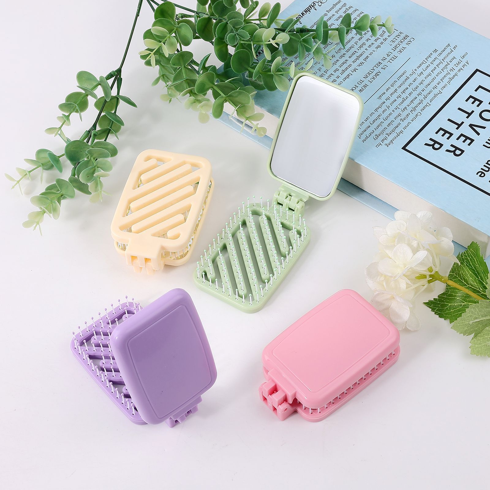 Baihe portable plegable mirror peine linda cartoon maxiang peine conveniente para guardar bien peine de espejo peine integral peine de espejo de maquillaje corporal