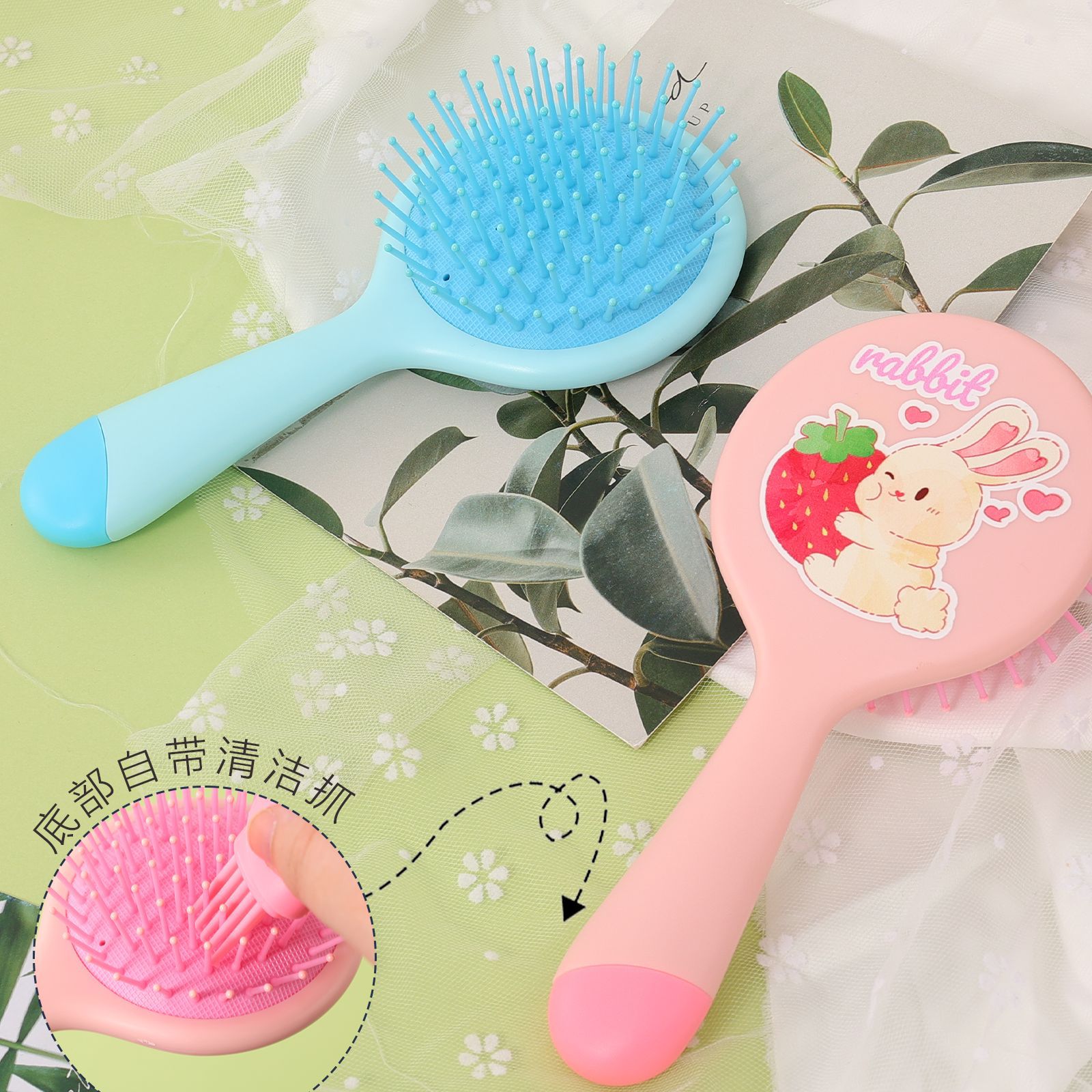 Baihe Cross-border Factory Direct sales dopamine round small comb, portable cute plastic hair care comb, cartoon hair care airbag comb Application Scenario