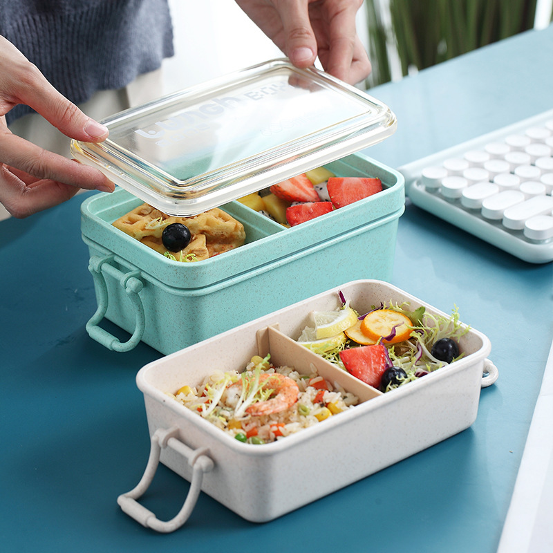 H226-336 wheat straw single-layer microwave heating lunch box for students and office workers, single-layer compartments with partitions, Japanese-style detail image 7