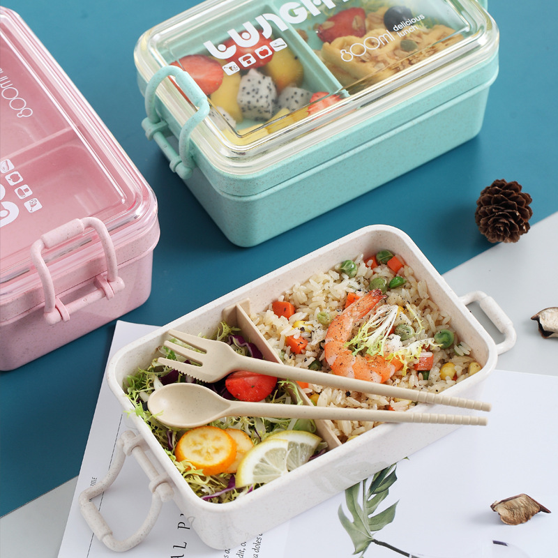 H226-336 wheat straw single-layer microwave heating lunch box for students and office workers, single-layer compartments with partitions, Japanese-style detail image 2