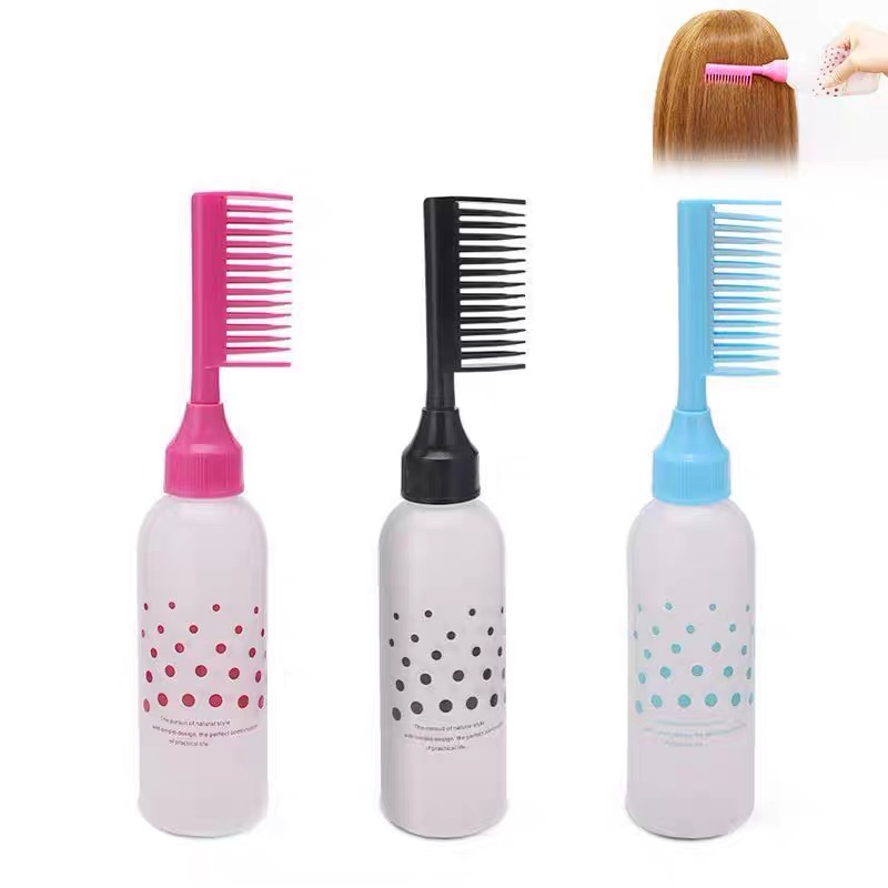 Hair salon oil dyeing bottle 160ML with comb teeth hair salon dyeing bottle with scale dyeing bottle press dyeing comb multi-color.