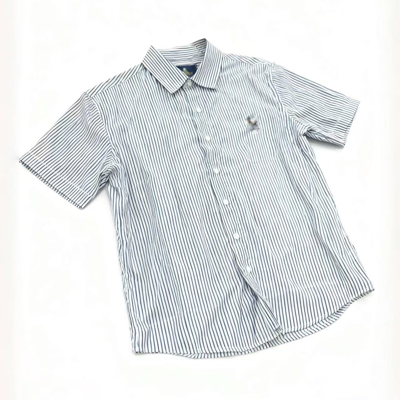 Men's blue striped business casual short-sleeved shirts, starting from 100 pieces, anti-wrinkle, breathable, versatile workplace shirts, men's checked shirts, warm shirts, men's clothing, school uniforms, men's clothing shirts, pure cotton brushed details Picture