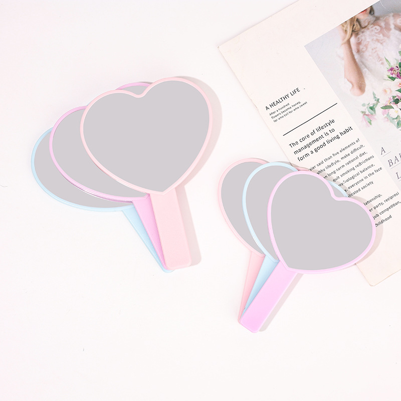 Baihe Love Small Mirror Solid Color Romantic Gift Customized Beauty Mirror Heart Handle Makeup Mirror