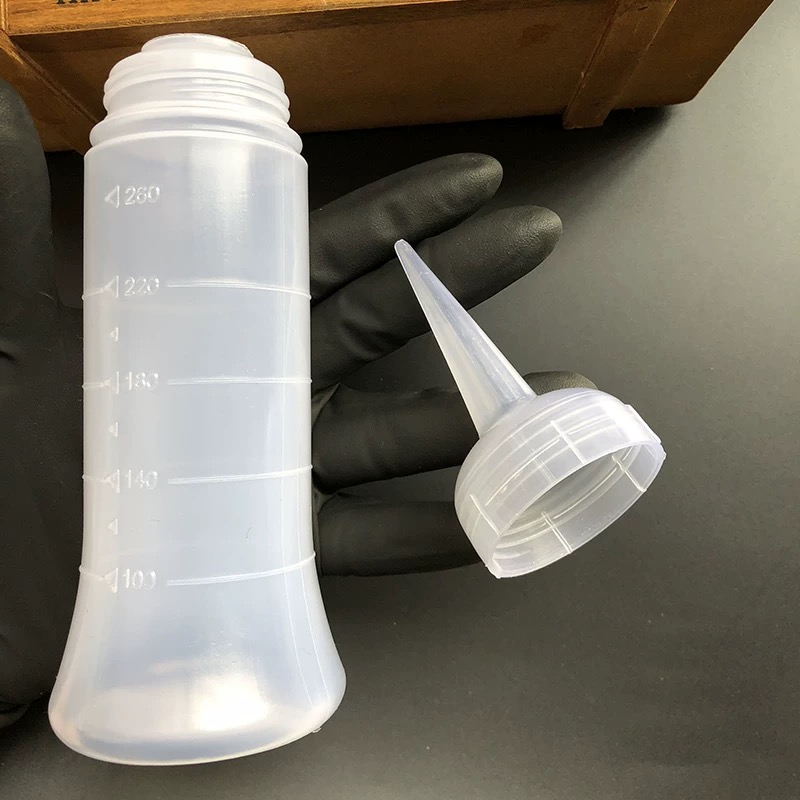 150ML slanted-mouth hair dry cleaning bottle, hair dry cleaning kettle, shampoo bottle, cleaning and rinsing bottle, drip water bottle with scale, electric hair water medicine bottle details Picture