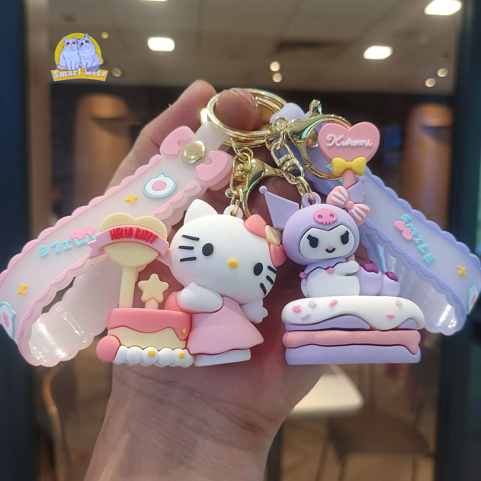 Cute cartoon Sanliou keychain, creative Kuromi Melody figurine bag, key chain pendant, small gift