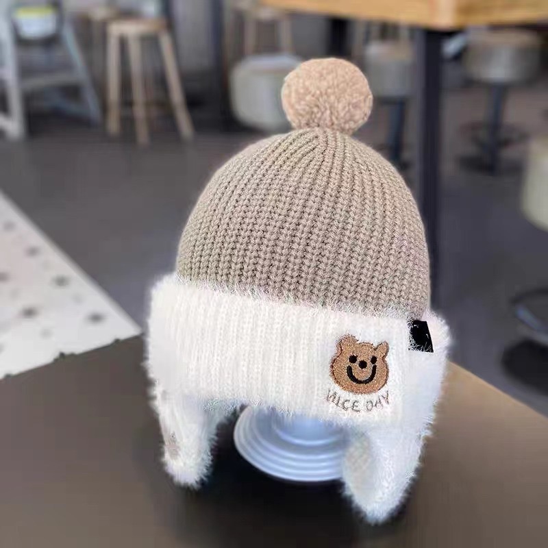 Baby hats for autumn and winter, little bear knitted cute ear-protecting woolen hats for boys, winter for boys and girls, warm grey pic 9