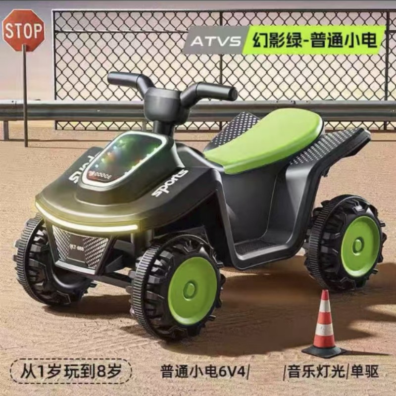 儿童电动四轮车，法兰红配色，带音乐灯光，适合1-8岁，单驱设计，安全有趣。产品图