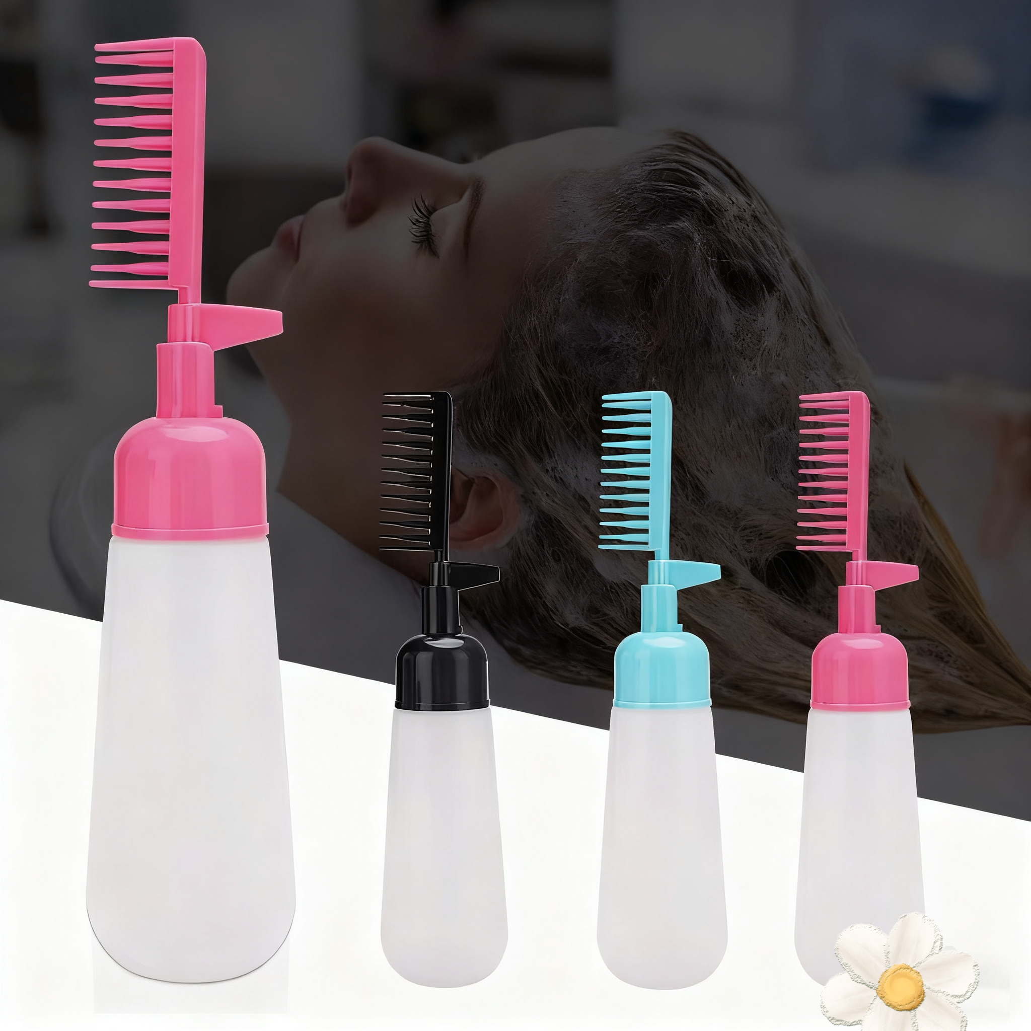 Hair salon oil dyeing bottle 120ML with comb teeth hair salon dyeing bottle with scale dyeing bottle press dyeing comb multi-color