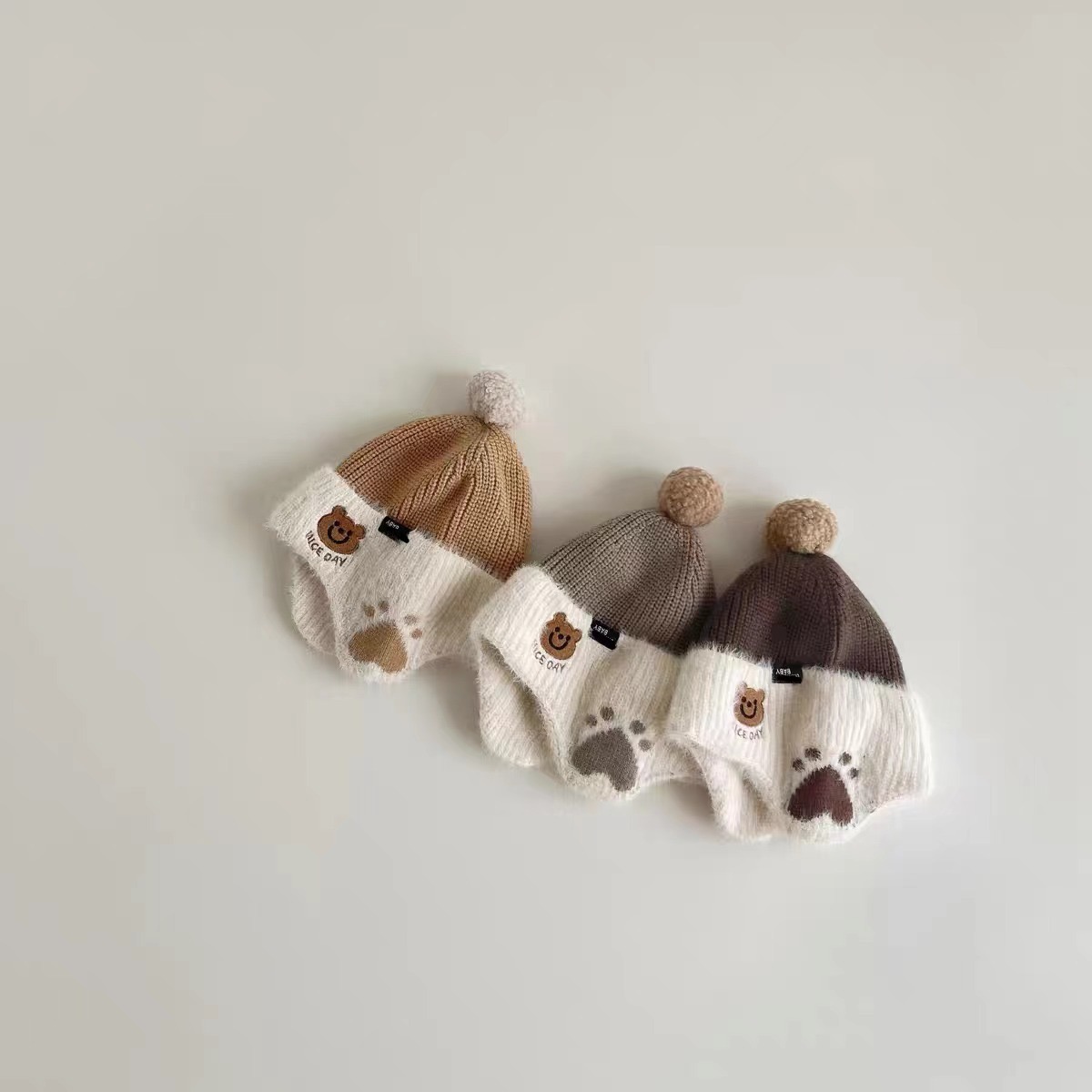Children's knitted woolen hats for boys and girls, thick and warm for autumn and winter, baby pullovers, melon rind hats, trendy brown Specification image