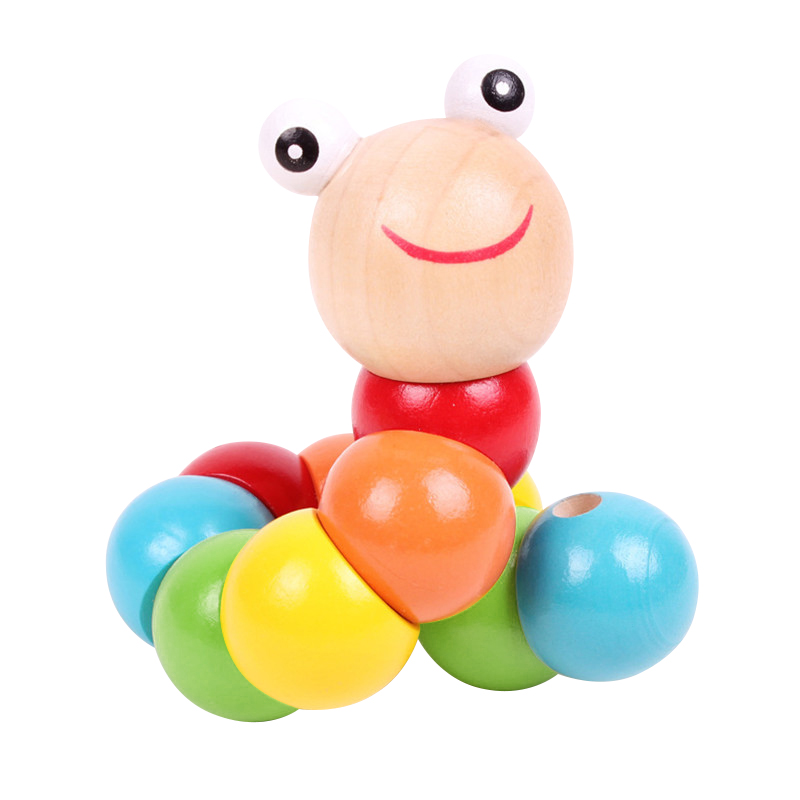 木质百变扭扭虫毛毛虫串珠绕珠儿童宝宝早教益智玩具颜色认知积木 礼盒装