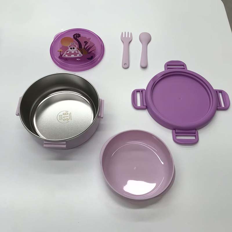 卡通图案不锈钢双层饭盒 儿童学生便携密封餐盒 带餐具分隔便当盒详情6