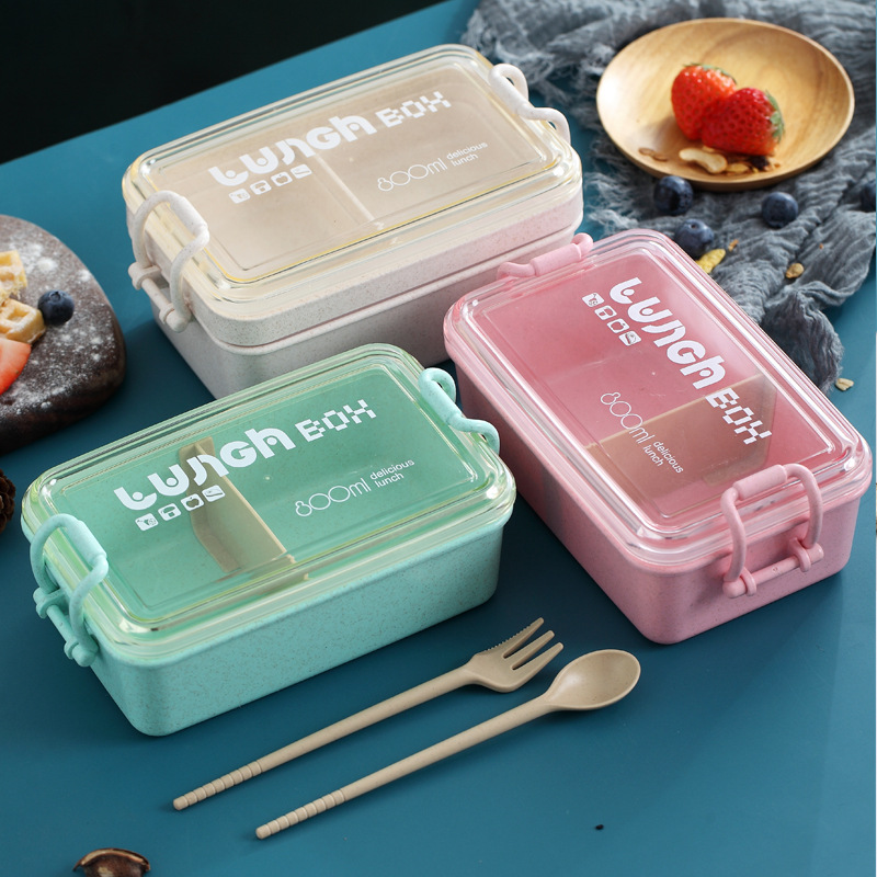 H226-336 wheat straw single-layer microwave heating lunch box for students and office workers, single-layer compartments with partitions, Japanese-style