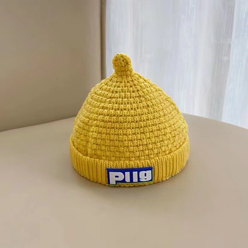 Pacifier cap, children's knitted woolen cap, warm and thick for boys and girls in autumn and winter, baby pullover melon rind cap, trendy khaki color Item Picture