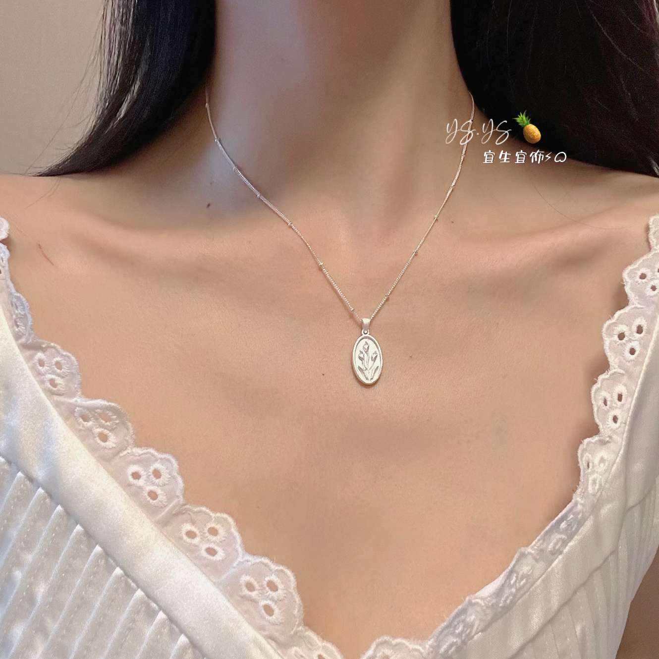 纯银郁金香项链叠搭简约时尚潮流百搭设计款手链