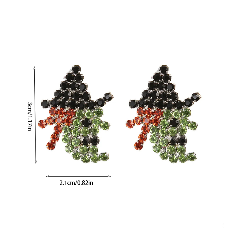 Christmas creative rhinestone earrings, Halloween earrings, color-blocking diamond-encrusted witch design sense, festival earrings, colored diamond earrings, women's accessories cross-border wholesale Item Picture