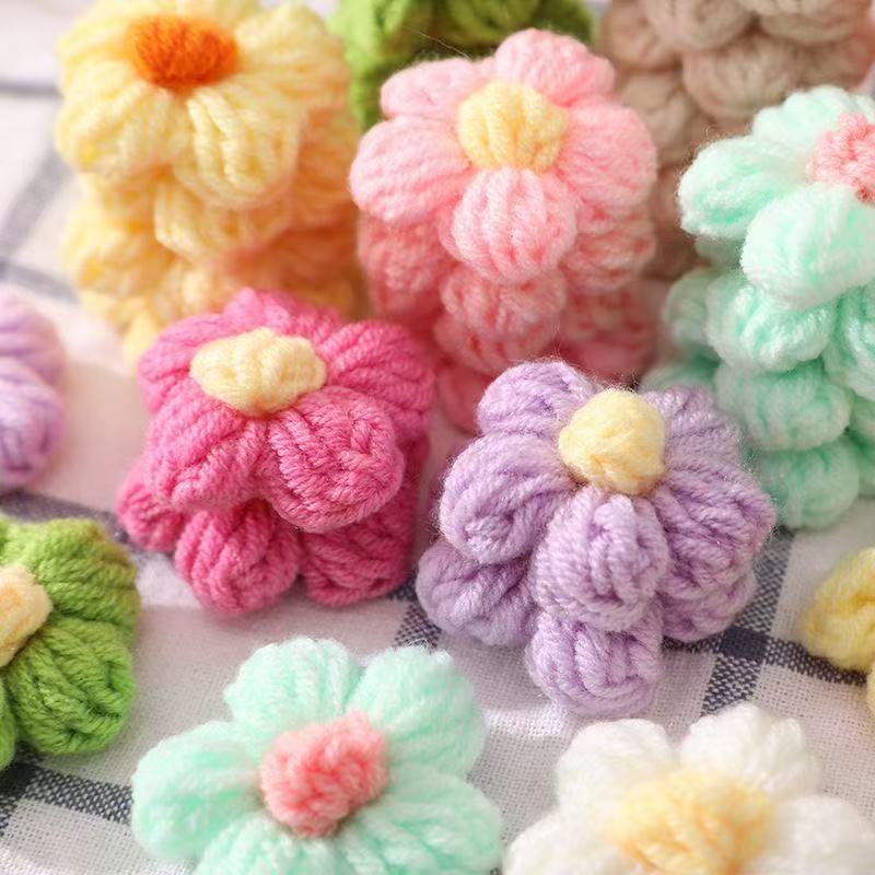 毛线/毛线花/钩织/钩织花束/水貂绒球球白底实物图