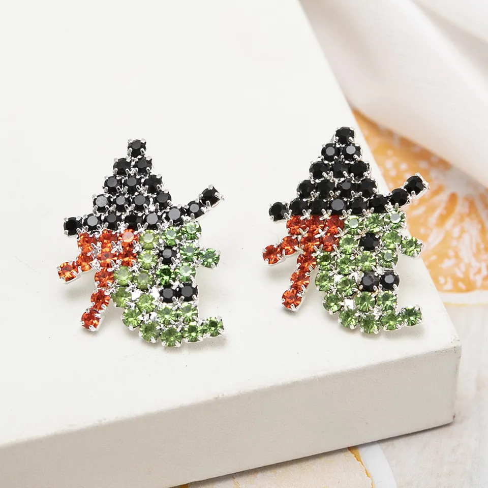 Christmas creative rhinestone earrings, Halloween earrings, color-blocking diamond-encrusted witch design sense, festival earrings, colored diamond earrings, women's accessories cross-border wholesale Specification image