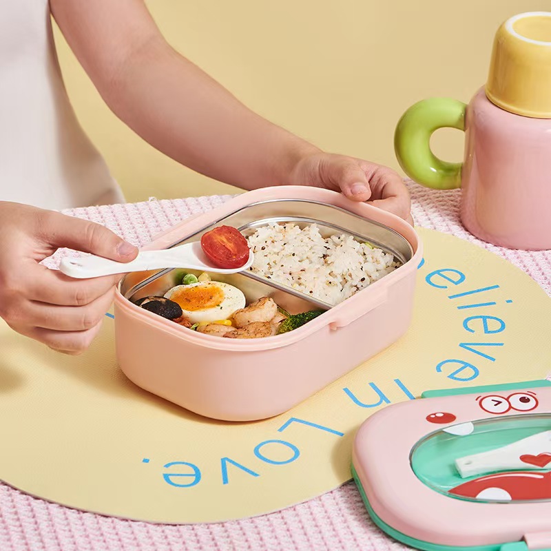 M04-6381 stainless steel lunch box, portable lunch box for going out, compartmentalized lunch box for office workers with tableware detail image 9