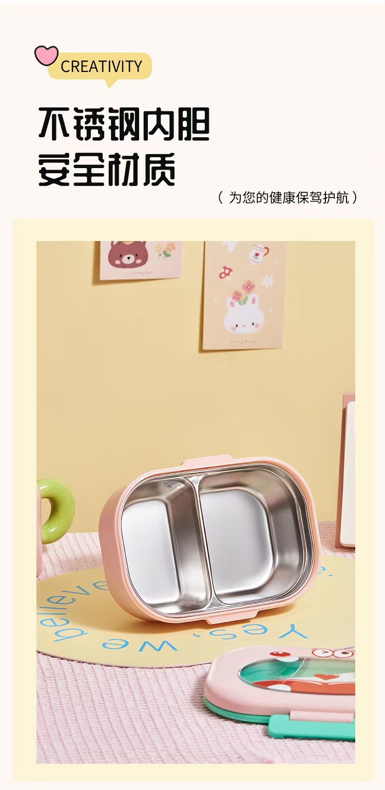 M04-6381 stainless steel lunch box, portable lunch box for going out, compartmentalized lunch box for office workers with tableware detail image 11