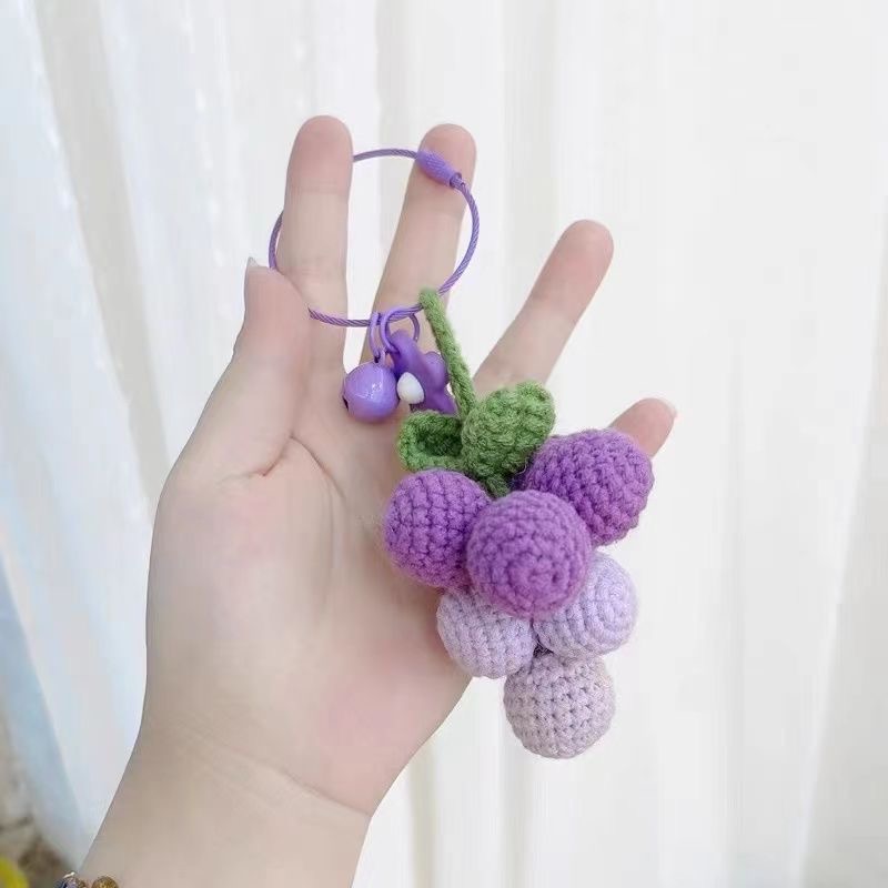 ins versatile and simple grape schoolbag pendant, car keychain, Eason Chan support pendant, hand-woven finished product (excluding keychain accessories), crocheted Specification image