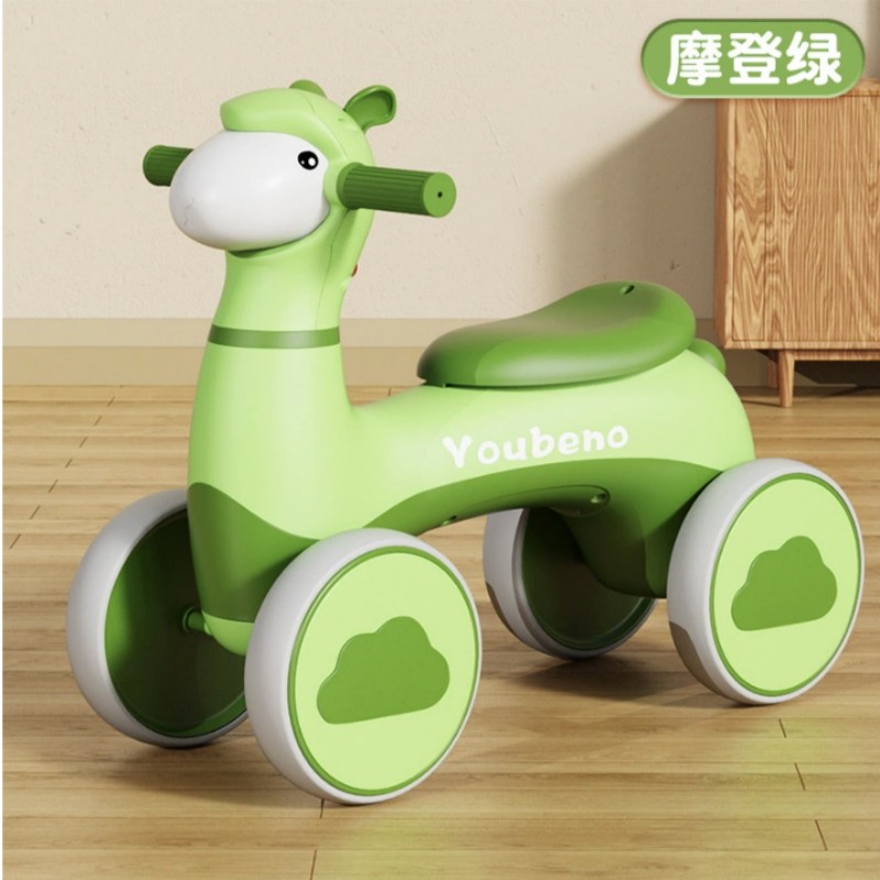 摩登绿儿童扭扭车，萌趣长颈鹿造型，安全环保材质，宝宝骑行新宠。