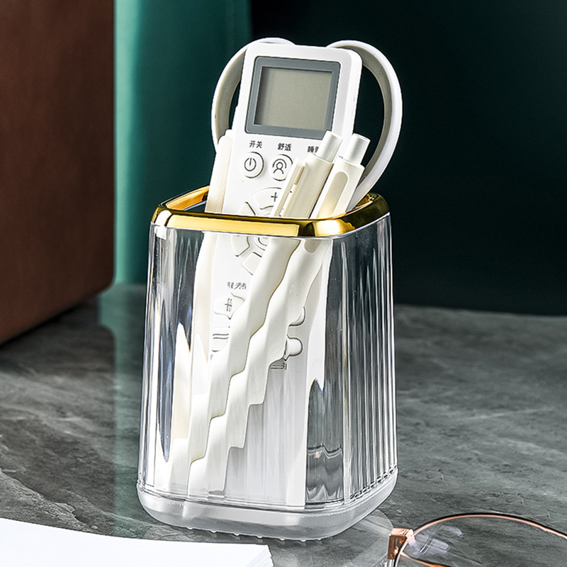 喜望ins风透明长方体化妆刷收纳桶桌面杂物收纳学生高级感杂物筒卧室