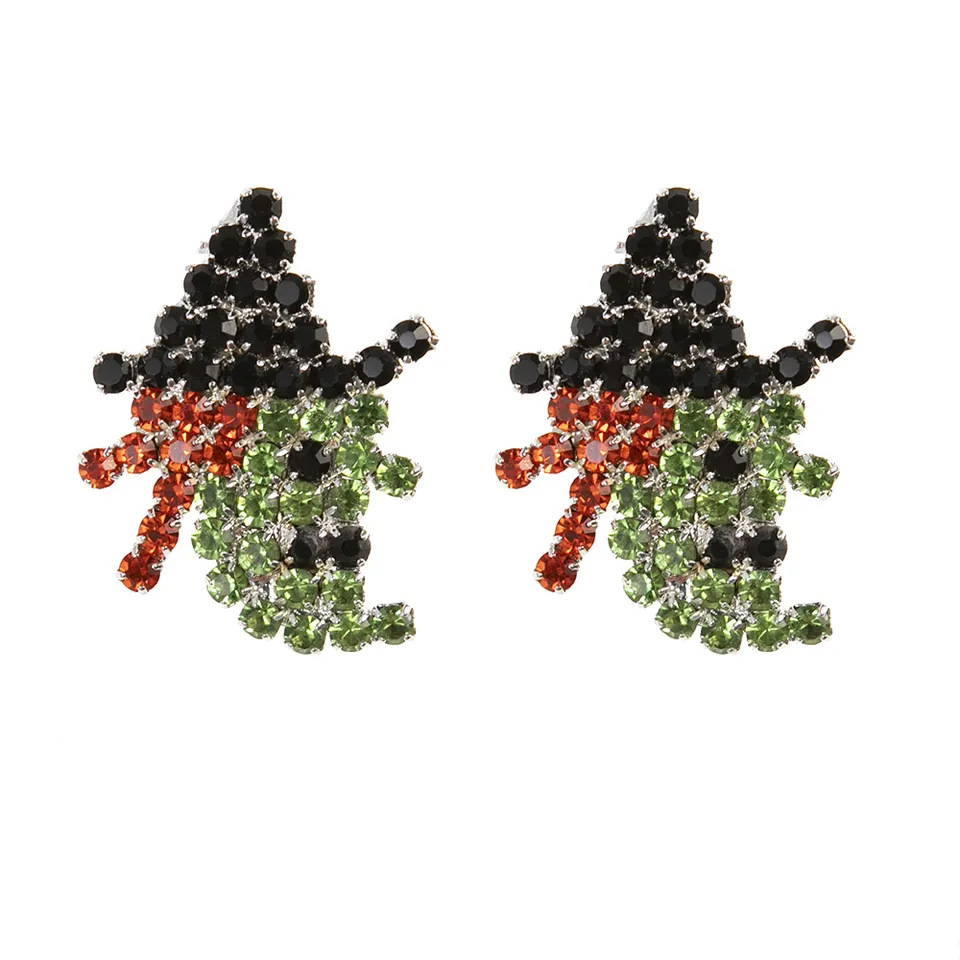 Christmas creative rhinestone earrings, Halloween earrings, color-blocking diamond-encrusted witch design sense, festival earrings, colored diamond earrings, women's accessories cross-border wholesale